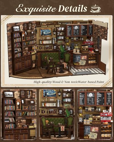 Cutefun Book Nook Kit - DIY Miniature Coffee Shop Booknook Kits for Adults and Teens, 3D Wooden Puzzle Bookend Bookshelf with LED Light, Creative Crafts Gifts for Book Lovers (Corner Coffee Shop) - style: Corner Coffee Shop