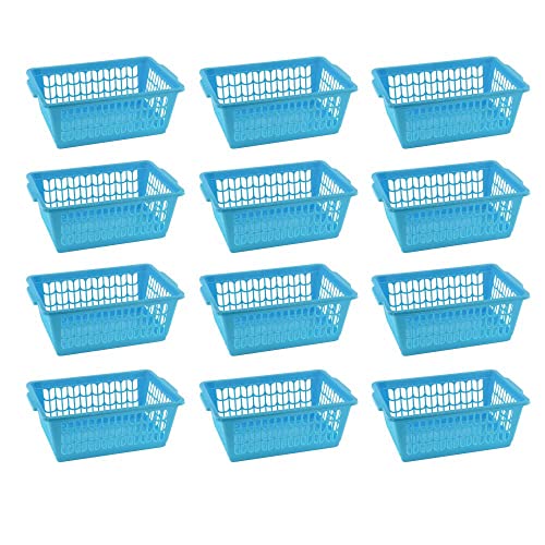 YBM HOME Plastic Perforated Storage Basket Bin Office Drawer, Shelf Desktop Countertop Tray Organizer 32-1188 (12, Blue) - color: Blue, size: Pack of 12