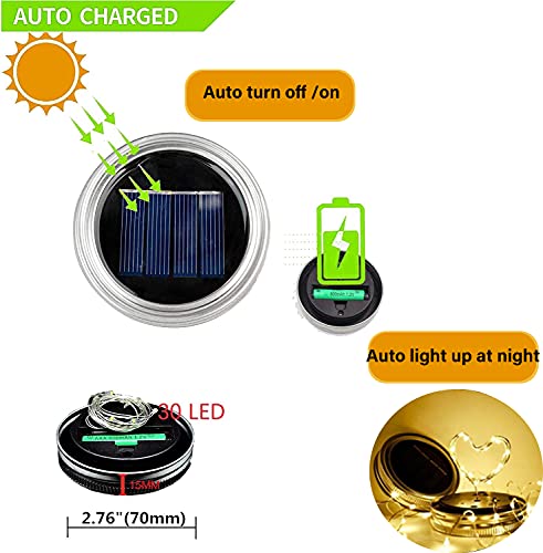 12 Pack Solar Mason Jar Lid Lights - 30 LED Firefly Fairy String Lights, Waterproof Outdoor Solar Lights with Hangers for Regular Mouth Jars (No Jars Included) - color: 12pack-Warm White