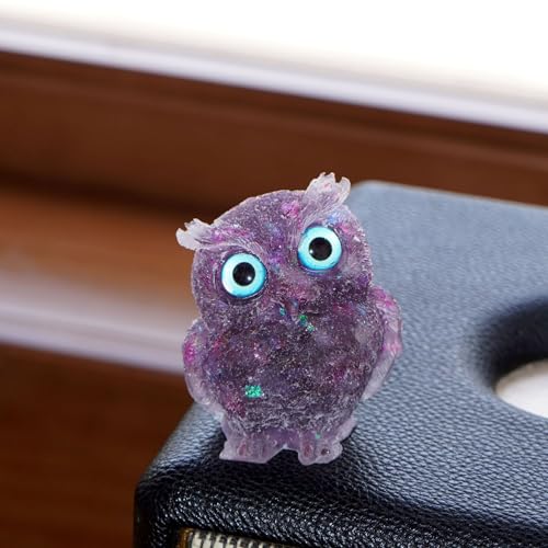 OwMell Owl Statue Tumbled Stone Gemstone Owl Figurine Home Decor Shelf Decor 2.5" - Amethyst - color: Amethyst