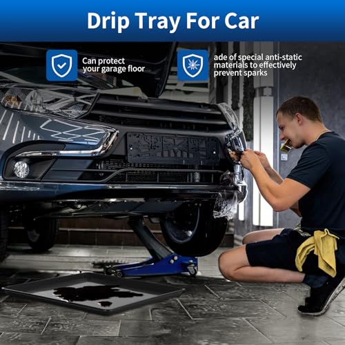 22.8'' x 21.6'' Oil Drain Pan,Drip Tray Oil Drip Pan for Under Car Plastic Oil Tray- Leak Proof Mini Fridge Drip Pan,Oil Drain Pans for Changing Oil,Oil Drip Pan for Under Car,Black(2 Pcs) - size: 22.8'' x 21.6'' x 1.2'', Plastic