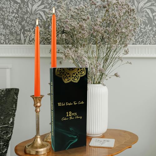 10 Inch Orange Slender Taper Candles Set - 12 Pcs Dripless, Smokeless with Cotton Wick, Ideal for Halloween,Thanksgiving,Dinner, Weddings & Home Decor. - color: 12Pack-Orange-10inch
