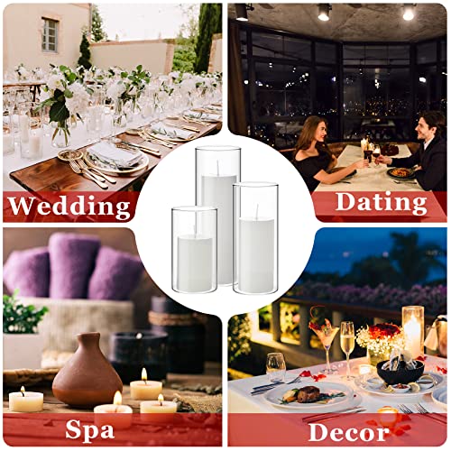 Shihanee Set of 6 Pillar Candles with Glass Cylinder Vases Clear Cylinder Hurricane Candleholders for Slim Tall Pillar Candles Wedding Table Centerpieces(2.6'' X 4.7'', 5.9'', 7.9'',White) - color: White, size: 2.6'' X 4.7'', 5.9'', 7.9''