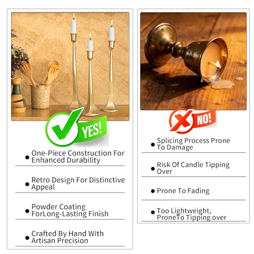 Candlestick Holders Set of 3, Iron Taper Candle Holder Set, Decorative Tall Candle Stand Fits 3/4 inch Thick Candles for Wedding, Dining Table, Party Decoration - color: Antique Brass
