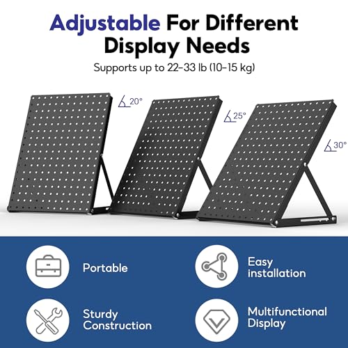 2 Pack Pegboard Display Stand, Sturdy Anti-tip Design,Small Peg Board Tabletop with 24 Hooks, Adjustable Metal Peg Board for Vendor Display, Craft Show, Jewelry Display 16''X12'' – Black - color: Black