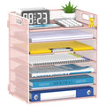 7 Tier Paper Organizer - Mesh Desktop File Holder with Handles for Office School Desk, Black (Pink) - color: Pink