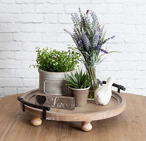Kate and Laurel Bruillet Round Wooden Footed Tray with Handles, 15 inch Diameter, Rustic Finish - color: Natural