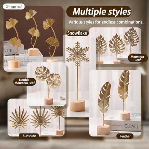 Gold Leaf Home Decor Set - Metal Leaves Statues, Modern Artistic Sculptures for Living Room, Office, Shelf & Home Decorative, Handmade 3D Botanical Accents (Sunshine, Feather, Ginkgo, 3PCS) - color: Sunshine, Feather, Ginkgo
