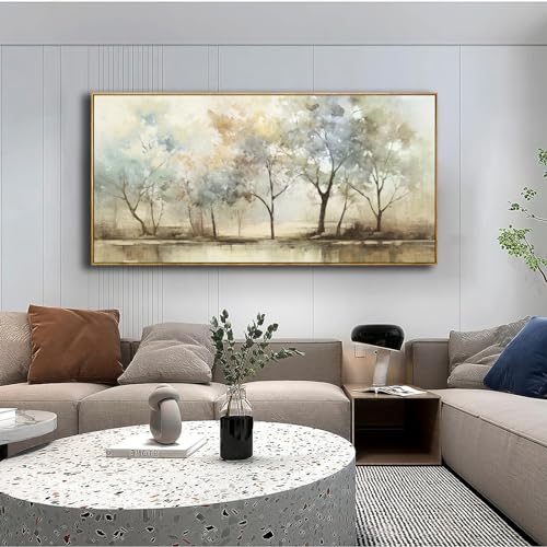 VHMING Abstract Wall Art Artwork Retro Trees Pictures Decor Canvas Painting Framed Ready to Hang Living Room Bedroom and Office Wall Decor 30x60 Inch - color: Light Color, size: 30"L x 60"W