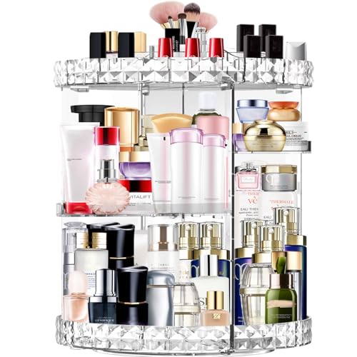 Makeup Organizer 360 Degree Rotating 7 Adjustable Layers Large Capacity Cosmetic Organizer Transparent Make Up Organizers and Storage - color: Clear