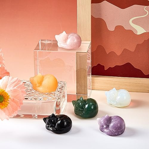 Barydat 6 Pieces Crystal Figurines Cat Statues Cute Cat Mother's Day Decor Gemstone Decor Small Carved Sculpture for Women Gifts for Kitty Lover Office Home Animal Stone Decoration