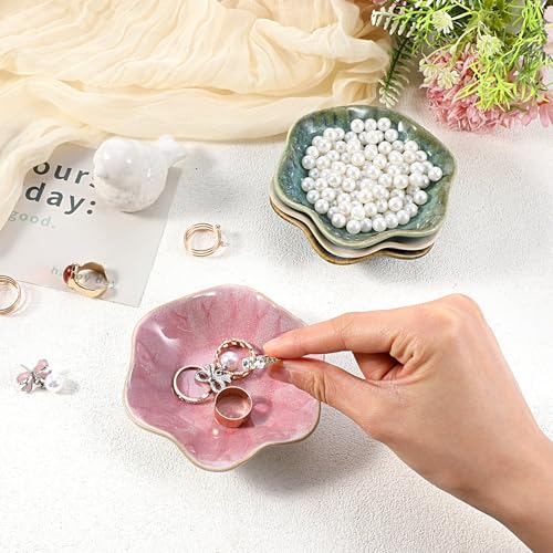 Lemecima 8 Pcs Ceramic Jewelry Dish Set, Leaf-Shaped Trinket Holder Tray for Rings Earrings Necklaces Bracelets Keys, 4 Colors, Gifts for Women Mother's Day Birthday Wedding Anniversary