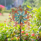 Viveta Wind Spinners Outdoor, Metal Wind Sculptures for Yard and Garden,13 * 57 "Double Windmill with Stable Stake - color: 2-copper Green-b