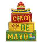 Yuntau 4 Pcs Cinco De Mayo Decorations Wooden Mexican Table Farmhouse Cinco De Mayo Tiered Tray Decor Fiesta Stacked Blocks Tabletop Decorative Book Mexican Centerpieces for Carnival Shelf Home - style: Cinco De Mayo