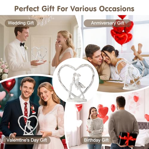 Anniversary Wedding Gift for Her Wife Husband Couple，Antique White Metal Couple Figurine Heart Sculpture Love Statue，Romantic 1st to 60th Anniversary,Includes Present Box and Gift Card，Valentines Gift - color: Antique White