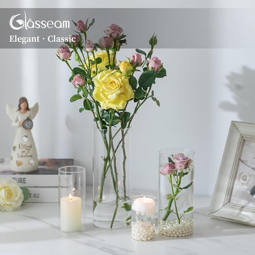 Cylinder Glass Vase Set of 30, Cylinder Vases for Centerpieces Bulk, Modern Clear Hurricane Candle Holders for Pillar Candles, Wedding Flower Vases for Floating Candle Table Decorations - size: S+M+L
