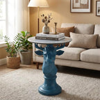 Deer Side Table for Living Room - 20" Faux Marble Top Accent End Table with Hand-Carved Resin Deer Statue Base - Modern Round Bedside Table for Bedroom, Patio, Entryway, Gift - Tool-Free Setup - color: Blue Deer