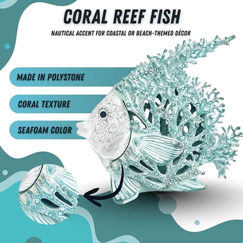 Ocean Decor Coral Reef Angelfish Sculpture Beach Home Decor Coastal Coral Look Tabletop Collection 11 in x 10 in (Seafoam) - color: Seafoam, size: 11" x 10"