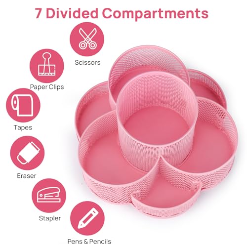Topwey Pink Pen Holder for Desk, Rotating Pencil Holder, Cup Holder for Desk Office, Pen Organizer - color: Pink