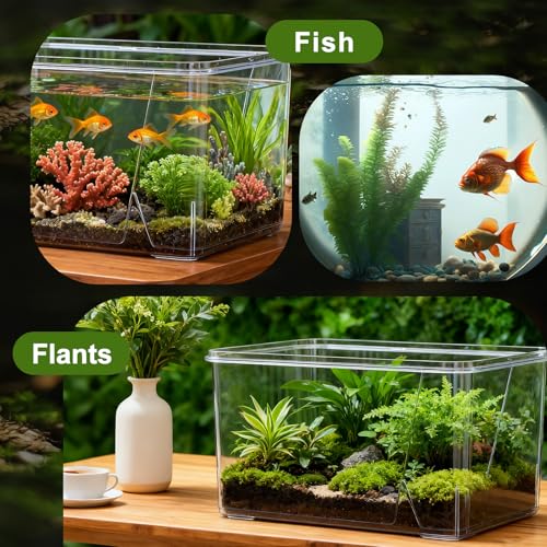 Geelin 7 Gallon Plastic Fish Tank Large Bowl Shatterproof with Crystal Clear Clarity for Terrarium, Flower Vase Centerpiece Gift for Fish Lovers (Square) - size: 7 Gallon, style: Square