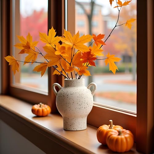 LUKA Antique Ceramic Vase with 2 Handle,7.28 inches Rustic Vase Minimalist Decor, Decorative Vases for Home Decor, Table, Living Room, Shelf, Christmas Decoration(Medium,White) - color: M-white(7.28 In)