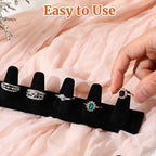 4 Pcs Black Velvet Ring Display, 6 Finger Rings Display for Ring Storage
