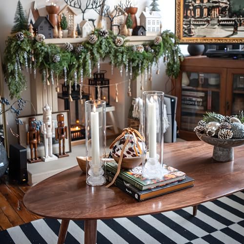 Hurricane Glass Candle Holders 4Pcs Fluted Candlestick Holders for Taper Candles with Cylinder Covers Crystal Candle Sticks Holder Decor for Wedding Birthday Christmas Table Decoration - size: stripe