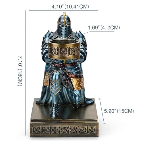 King's Guard Kneeling Knight Candlestick Holders Resin Posture TeaLight Holder Warrior Mobile Phone Stand Pen Holder Candle Holder for Restaurant, Altar, Home Table(Blue) - color: Blue