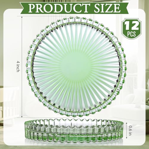 Honeydak Sage Green Glass Pillar Candle Holder Plates 4'' Round Glass Candle Tray Round Coasters for Table Centerpiece Wedding Party Home Bridal Shower Thanksgiving Christmas Decor(12 Pcs) - color: Sage Green