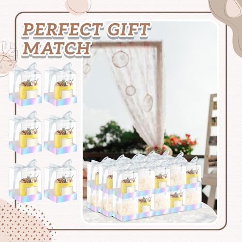 Cunno 36 Set 3.5 x 3.5 x 4.3 in Candle Gift Package Valentine's Transparent Box 4-18 oz Handmade Tealight Candle Holder Paper Bottom Ribbon for Wedding Baby Shower Party Mug(Silver) - color: Silver