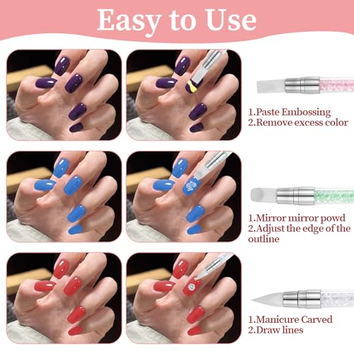 10Pcs Nail Art Brush Set, Nail Art Sculpture Pen Dual Tipped Silicone Nail Tools Acrylic Gel Nail Brush Crystal Handle Liner Brushes Rhinestone Nail Polish Carving Pen Nail Art Tools for Home Salon - color: Multicolor