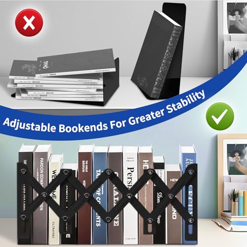 Cookbook bookends, Kitchen bookends, Adjustable Metal Book Ends for Shelves Decorative Unique Design for Heavy Books,Non-Skid Book Holder for Kitchen Housewarming Cooking Lover Gifts (Black 2) - color: Black 2