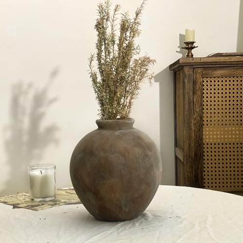 Rustic Ceramic Vase, 7.87 Inch Brown Farmhouse Flower Vases for Home Decor, Handmade Pottery Vase for Centerpieces & Table Decorations, Living Room & Entryway Decor - color: Brown