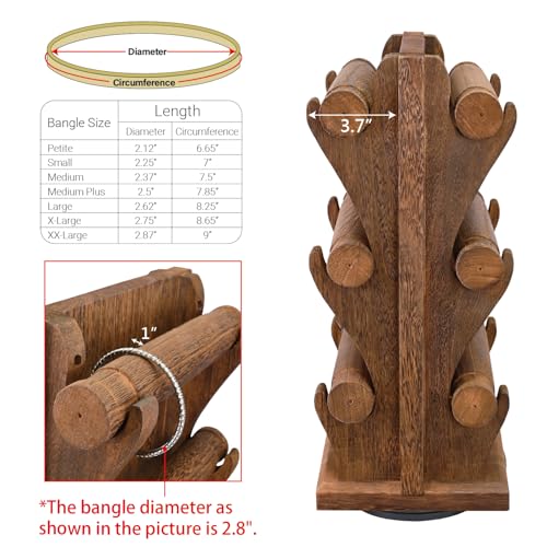 Ikee Design Two-Sided Rotating Wooden Jewelry Bracelet Display Stand-6 Removable Holders, 3 Tier Bar Bangle Organizer-Perfect for Bracelets and Jewelry Display for Vendors, Brown Color - color: 1) Brown, 6 Bars