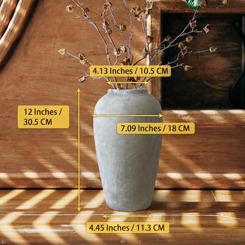 12 Inch Ceramic Rustic Farmhouse Vase, White Grey Handmade Pottery Vase for Living Room & Home Decor, Rustic Flower Vases for Table Centerpieces & Shelf Decoration, Wedding Gifts - color: White Gray, size: Small