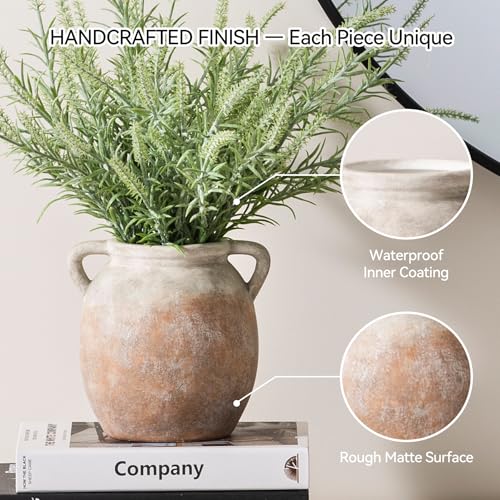 Dobbyby Ceramic Flower Small Vase 6 inch Farmhouse Rustic Vase Decorative Pottery Terracotta Vases for Home Decor Table Mantle Fireplace Living Room Bathroom Wedding Centerpiece - color: S-aged Terra