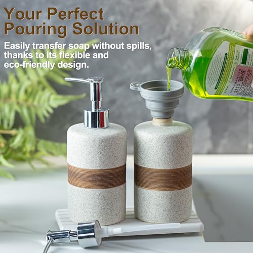 2-Pack Ceramic Soap Dispensers Set, Includes Stainless Steel Pump, Silicone Funnel and Diatomaceous Tray, Hand Soap, Dish Soap, Shampoo and Conditioner Dispenser for Bathroom & Washroom, White - color: White and White, size: 2xSoap Dispenser Set with Tray