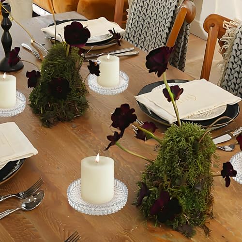 3.8 Inch Clear Glass Pillar Candle Holder Plates Set of 4 Coaster Holder Round Candle Stand for Table Centerpieces, Wedding,Party,and Home Decor - color: Clear