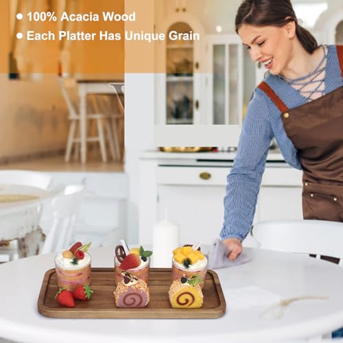 16"x 8" Large Wooden Serving Trays Decor Long Charcuterie Cheese Boards Acacia Wood Kitchen Dinner Platters Rectangular Snack Appetizer Plates for Food Dish Rectangle Party Cookie Dessert Tray - size: 16" x 8" x 0.8"