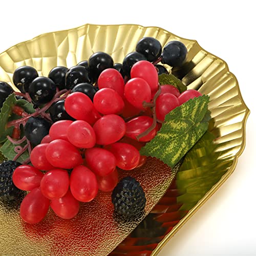 AVLA 6 Pack Plastic Serving Tray, Gold Serving Platter Set, Reusable Party Snack Serving Tray, Decorative Food Appetizer Platters for Dessert Table, Cupcake, Charcuterie, Cookies, 14" x 8.5"