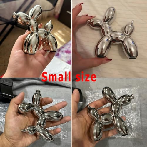 Creative Silver Balloon Dog Statues Small Ceramic Animal Sculpture Modern Home Decor Living Room Desktop Decorations Bedroom Office Cabinet Ornament (Silver) - color: Sliver
