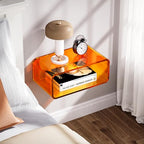 Acrylic Floating Nightstand, Bedside Table, Nightstand Shelf Wall Mounted Bedside Shelf (Orange, Small) - color: Orange