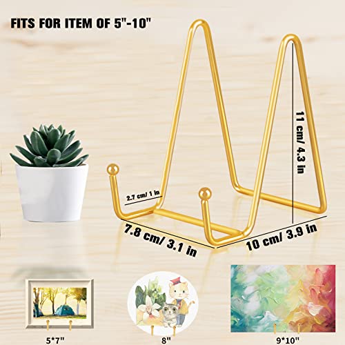 Decolore 4 Pack 4 Inch Display Stands Gold Plate Stands Metal Frame Holder Stand for Picture, Decorative Plate, Photo Easel, Artistic Work Display Stand, Picture Frames