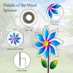 14'' Wind Spinners Outdoor, Flower Metal Garden Wind Spinners Outdoor, Kinetic Wind Sculptures & Spinners for Yard Garden Lawn Decor (Blue) - size: 14'' Blue