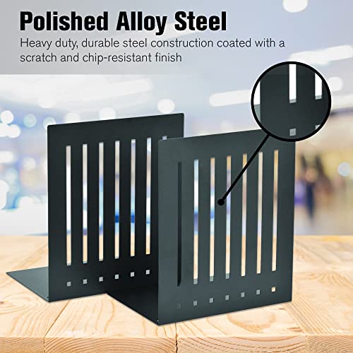 STEELMASTER by BankSupplies 6-Inch Heavy Duty Bookends | Scratch Resistant Finish | Heavy Gauge Material | Non-Slip Padded Base Protection | For Office, Bookshelves, Binders & Books - color: Black, size: 6-Inch Pair