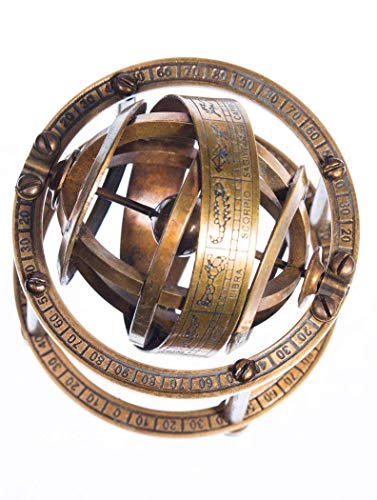 Humaira Nautical Brass Armillary Sphere with Stand 9 cm – Mini Antique Globe, Steampunk Pirate Decor, Vintage Astronomical Sphere Model