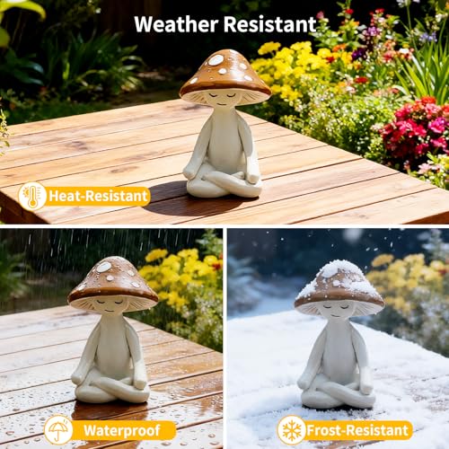 Meditation Mushroom Resin Statues – Cute Yoga Mushroom Figurines for Desk, Home, Office & Garden Decor – Zen Resin Sculptures for Living Room, Patio, Tabletop & Backyard (3 Pack, Mushroom) - size: 3 Pack