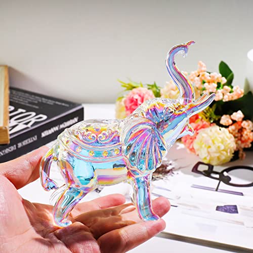 YWHL Cute Crystal Glass Elephant Figurine, Collectible Gifts for Elephant Lovers Women, Animal Statue for Home Decoration - color: Rainbow