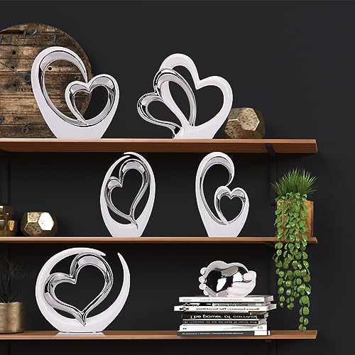 LCCCK Dubble Heart Statue Sculpture - Ceramic Heart Figurines Porcelain, Modern Love Statues Couple Romantic Bedroom Table Mantel Decor - Wedding Valentine Day Ornament