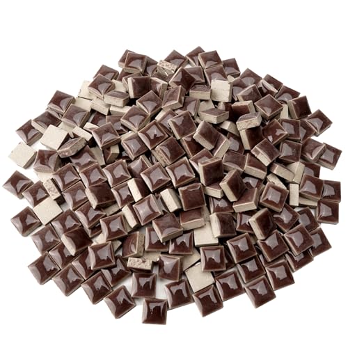 300g / 200 Pieces Ceramic Mosaic Tiles for Crafts,Versatility Square Mosaic Tiles Ceramic for Bathroom Kitchen DIY Art Projects,0.47in Square Glass Tiles for Jewelry Making, Chocolate - color: Chocolate